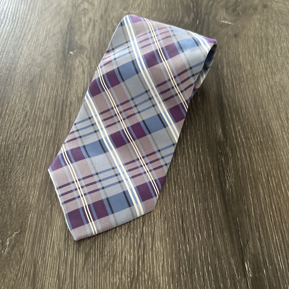 Stafford Geometric Tie Purple Gray 100% Silk Woven Men's Classic Necktie